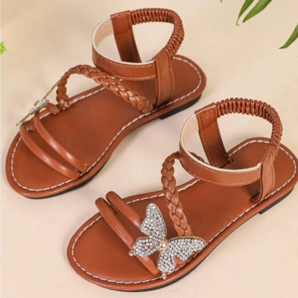 NWT, Tai Zhou Yaohong Trade Co. LTD,Kids Flat Sandals, Brown,Size 11.5,Butterfly